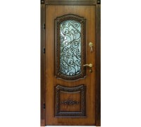 Входная металлическая дверь МДФ со стеклопакетом и кованной решеткой модель 89